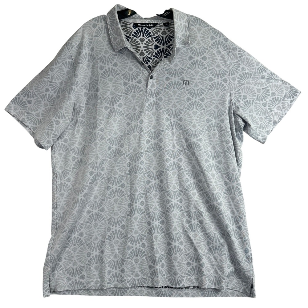 Travis Mathew Reserva Conchal Polo Shirt Mens XXL Grey Shell Print Golfcore